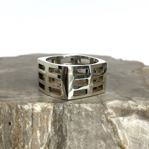 Sterling Silver 925 Square Chunky Geometric Cutout Unisex Band Ring Sz 11.5 - Picture 5 of 16